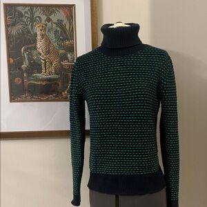 J. Crew Green and Black Turtleneck Sweater